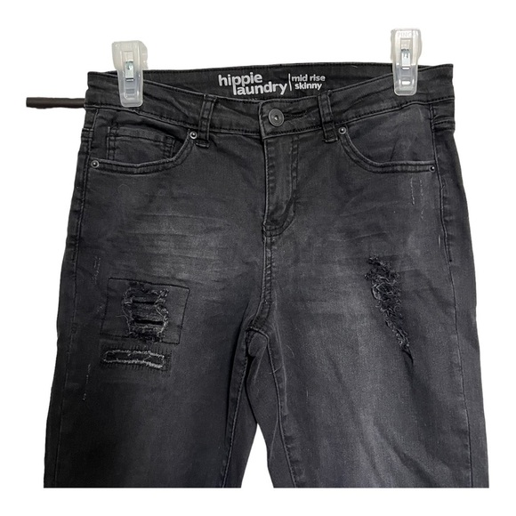 Hippie Laundry Womens Jeans Mid Rise Distressed Skinny Size 7 Black Stretch - Picture 3 of 7